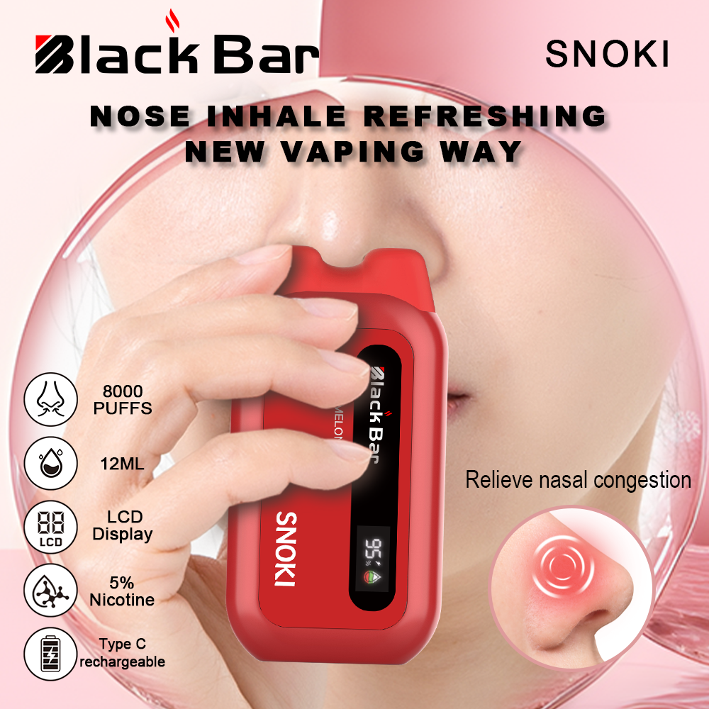 BLACKK BAR-Snoki Nose Inhale refreshing 8000 puffs 5% Nicotine 12ML  LCD Display Type C rechargeable