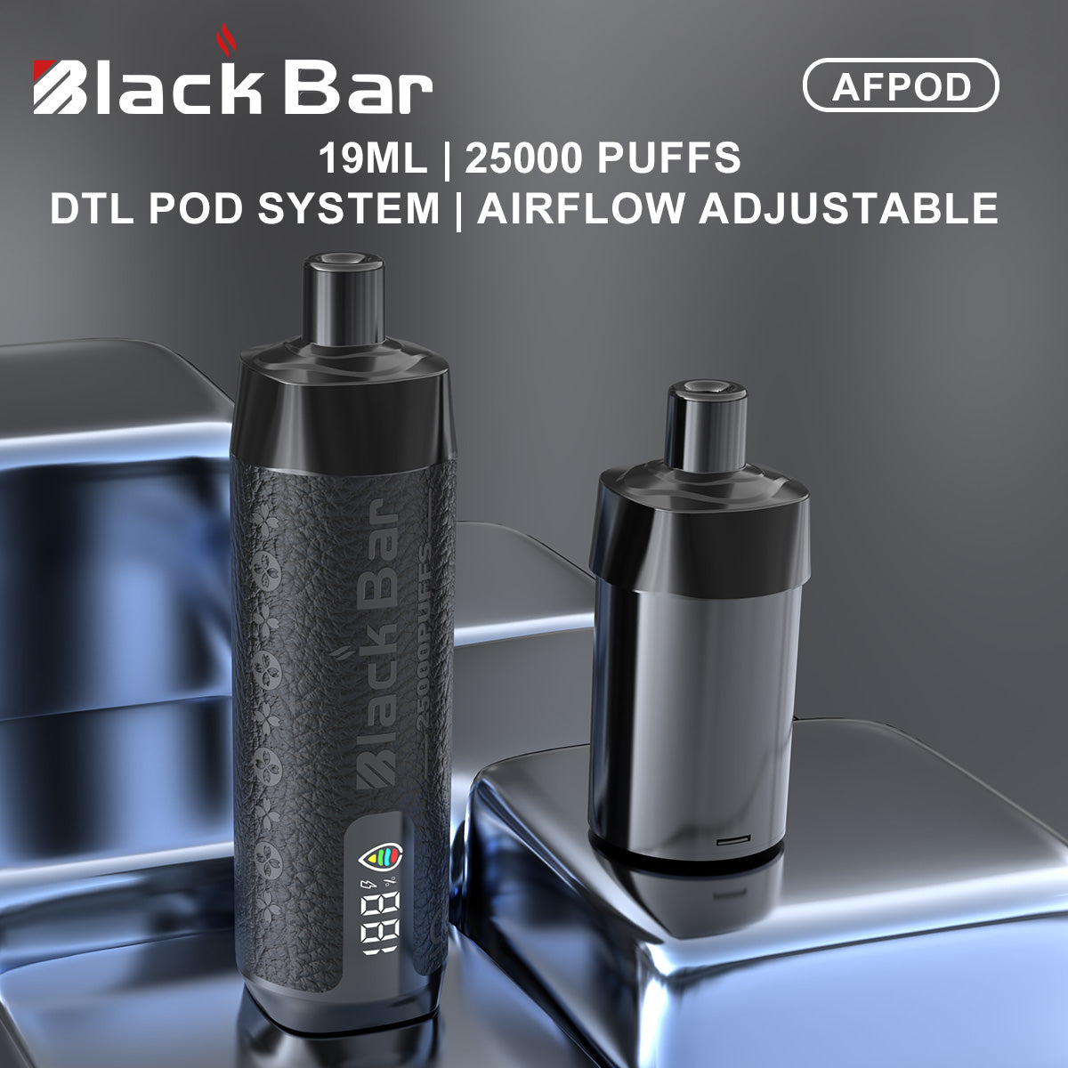 BLACK BAR AFPOD 19ML,  25000 puffs ， DTL pod System,  airflow adjustable