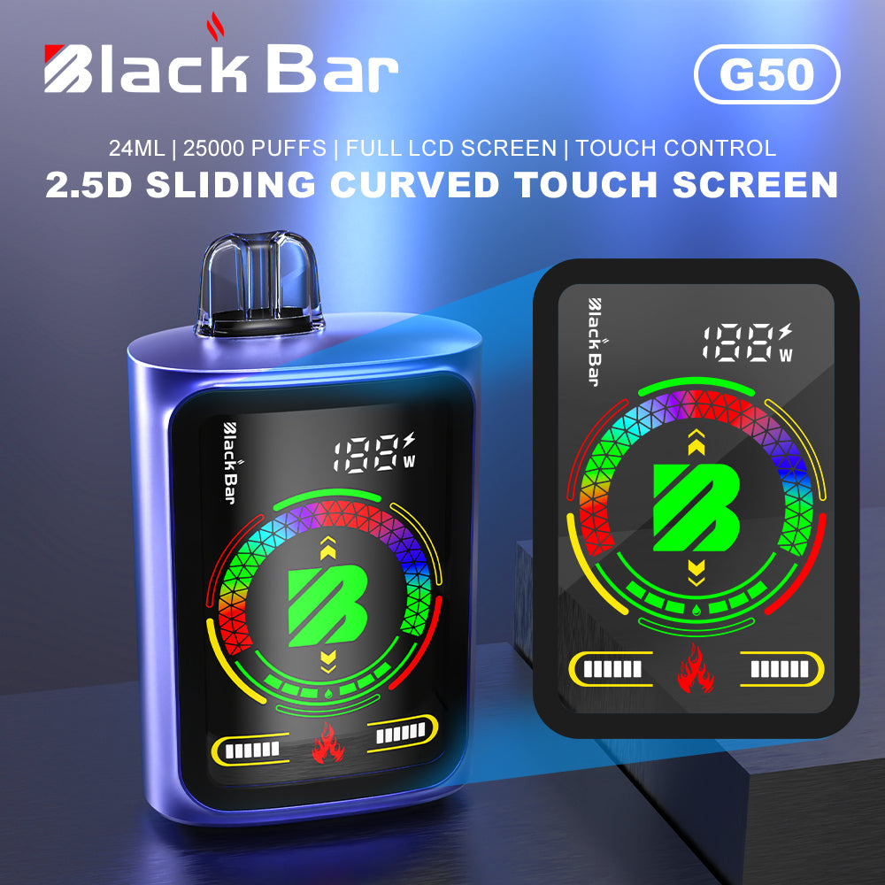 BLACK BAR G50 24ML | 25000 PUFFS | FULL LCD SCREEN | TOUCH CONTROL | 2.5D sliding curved touch screen