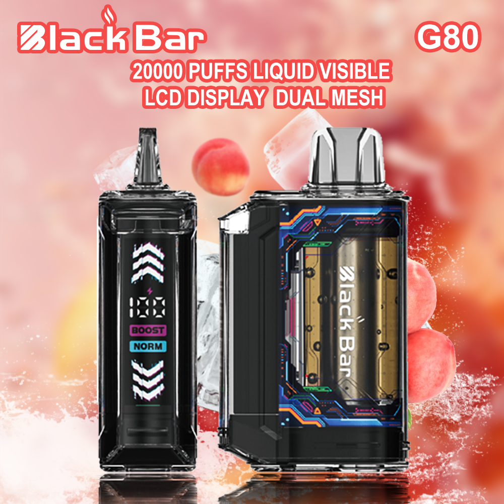 Black bar G80  20000 puffs Liquid visible  LCD display  Dual Mesh