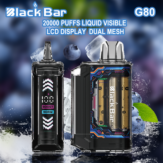 Black bar G80  20000 puffs Liquid visible  LCD display  Dual Mesh