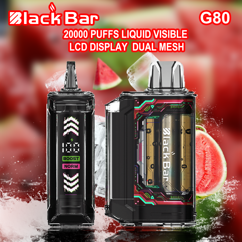 Black bar G80  20000 puffs Liquid visible  LCD display  Dual Mesh