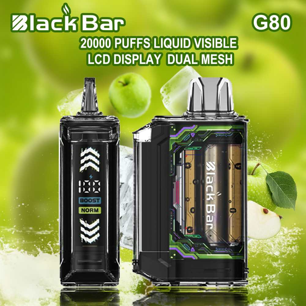 Black bar G80  20000 puffs Liquid visible  LCD display  Dual Mesh