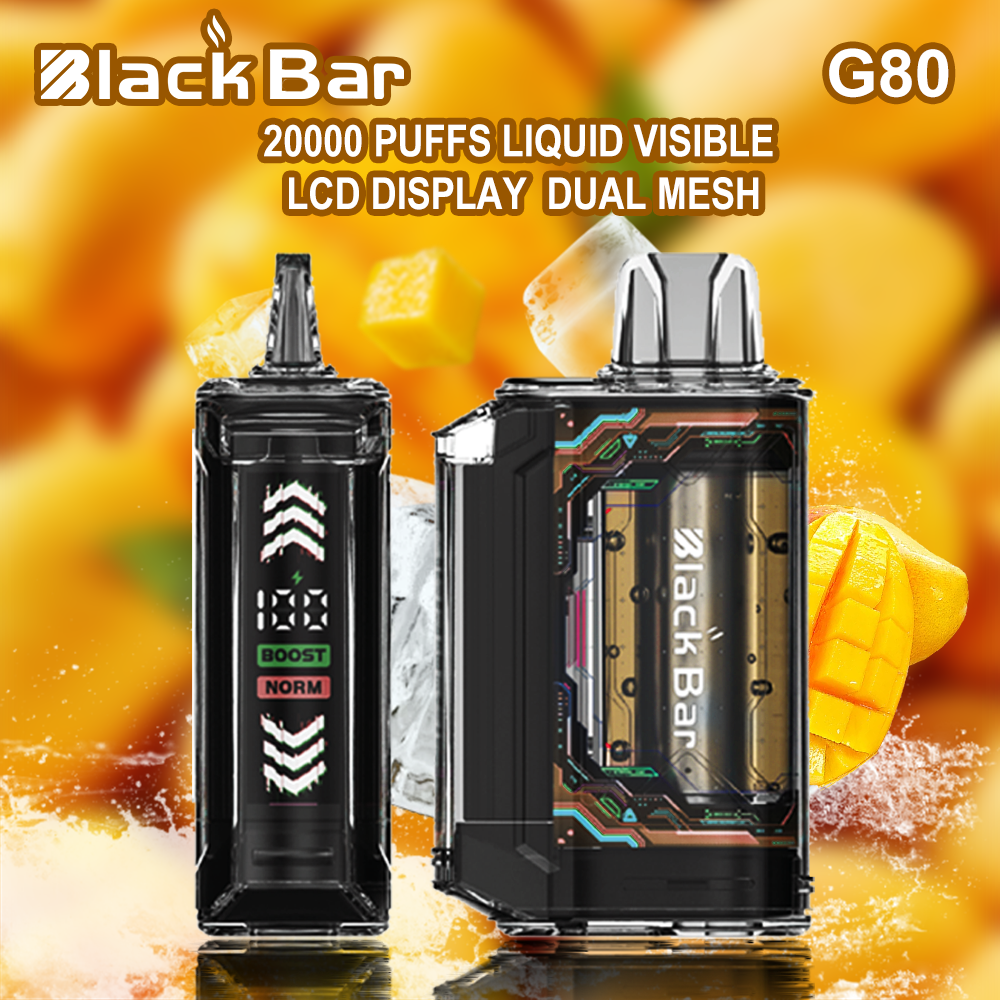 Black bar G80  20000 puffs Liquid visible  LCD display  Dual Mesh