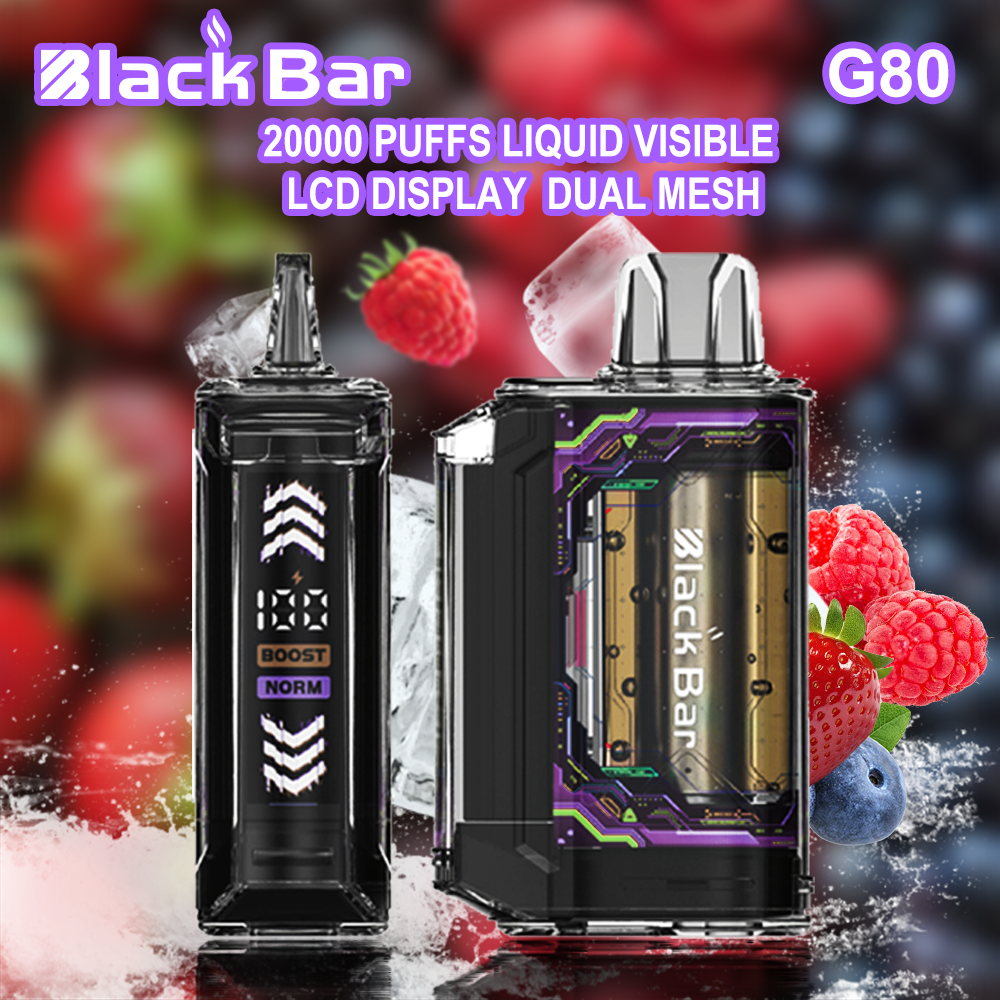 Black bar G80  20000 puffs Liquid visible  LCD display  Dual Mesh