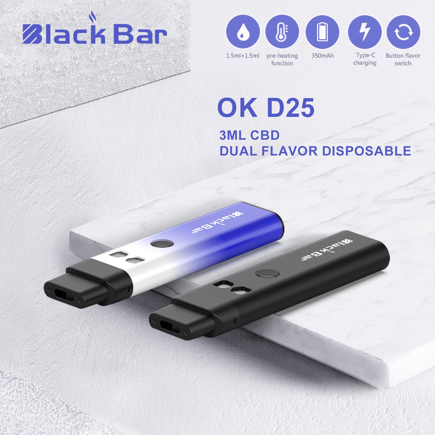 Black bar OK D25 3ML CBD Dual Flavor Disposable